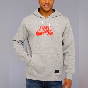 Nike SB Orange Icon Skateboarding Pullover Hoodie Heather Gray Men's Size S